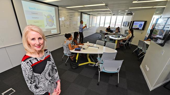 The JCU city campus official opening in 2015. Vice-Chancellor of the University, Professor Sandra Harding 'in class' at the new centre.