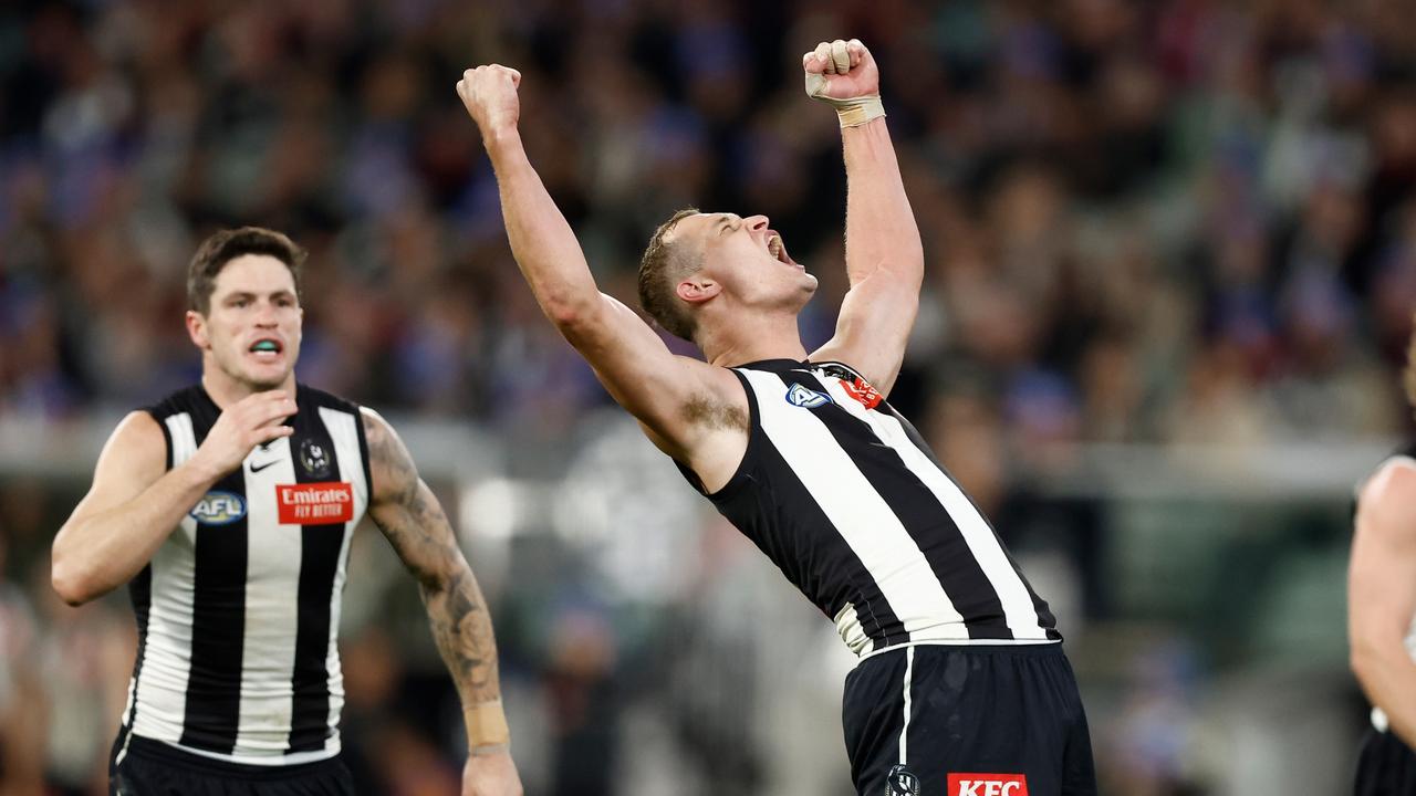 Nathan Kreuger celebrates a goal. Picture: Michael Willson/AFL Photos via Getty Images