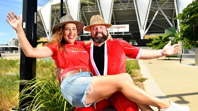 Weddings and Events by Prestige Hope are hosting 'The Not Fussy Christmas Party' at Queensland Country Bank Stadium. Co-Owners Emma Perry and Tom Foley. Picture: Alix Sweeney