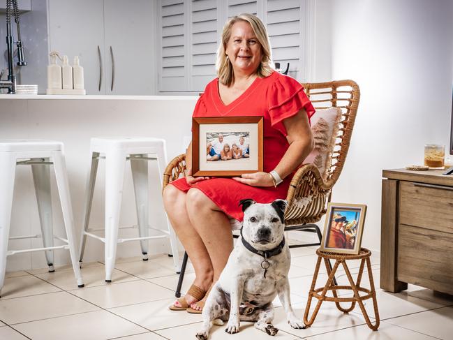 Brenda Pratt’s childhood sweetheart and husband Tony became an organ donor when he died suddenly following a stroke. She is pictured with Tony’s beloved pooch, Dodge. Picture: Nigel Hallett