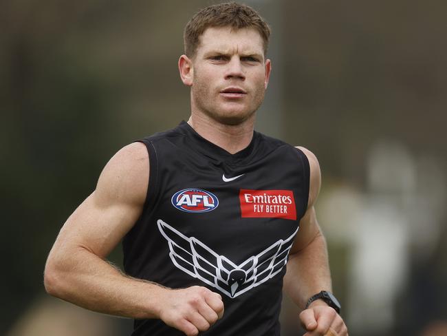 MELBOURNE, AUSTRALIA - SEPTEMBER 20: Taylor Adams of the Magpies in action during a Collingwood Magpies AFL training session at Olympic Park Oval on September 20, 2023 in Melbourne, Australia. (Photo by Daniel Pockett/Getty Images)