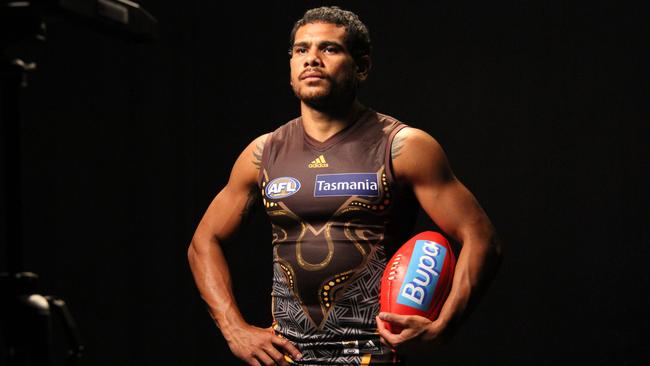 Cyril Rioli in one of Hawthorn’s Indigenous guernseys.