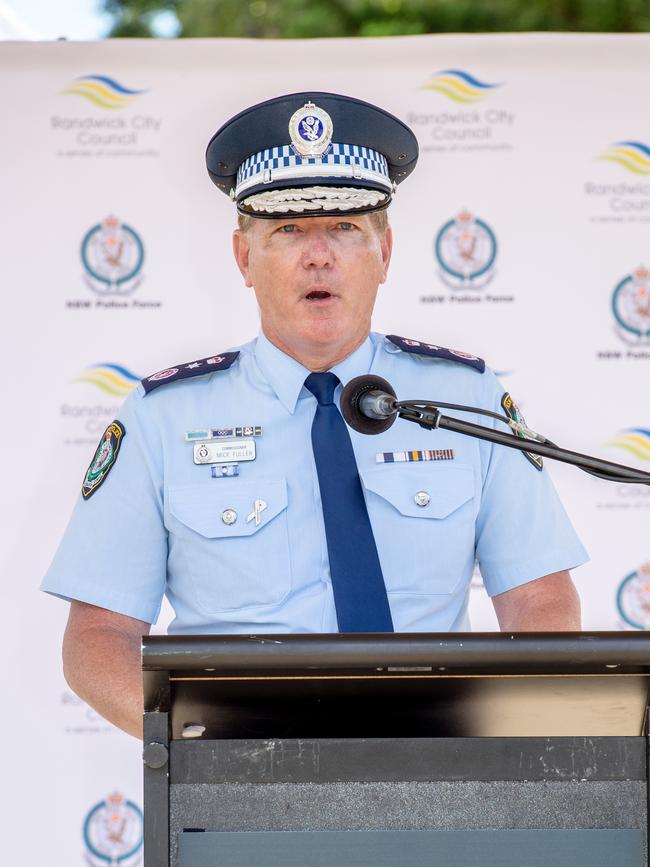 Michael Fuller, Commissioner of Police, addresses the crowd. Image: Monique Harmer