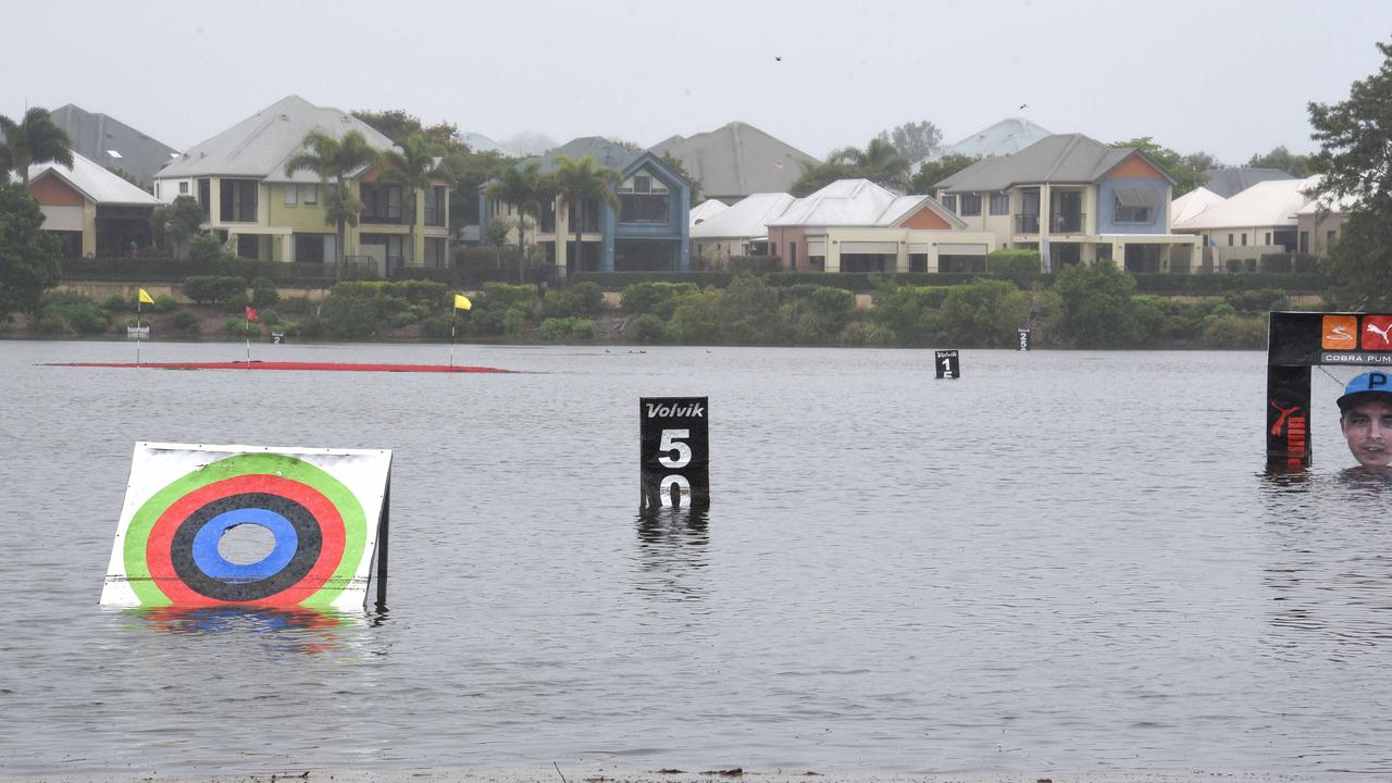 Flooding at Emerald Lakes on the Gold Coast. Picture: Steven Holland