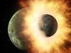 An artist’s impression of the collision between Earth and the object called Theia, resulting in the formation of the Moon over 4 billion years ago. CREDIT: NASA/JPL-Caltech