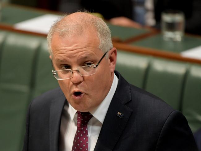 The Prime Minister Scott Morrison speaks during Question Time today. Picture: Getty