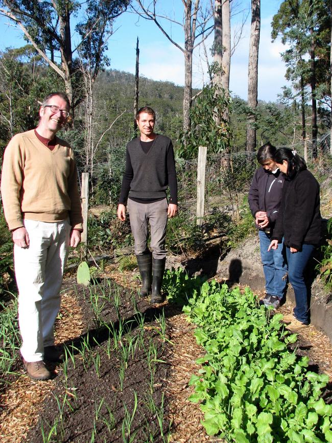 David Rolph, left, Sam Gardener, Cassandra Rolph and Tang-Ya Yang in the garden. Picture: ELAINE REEVES