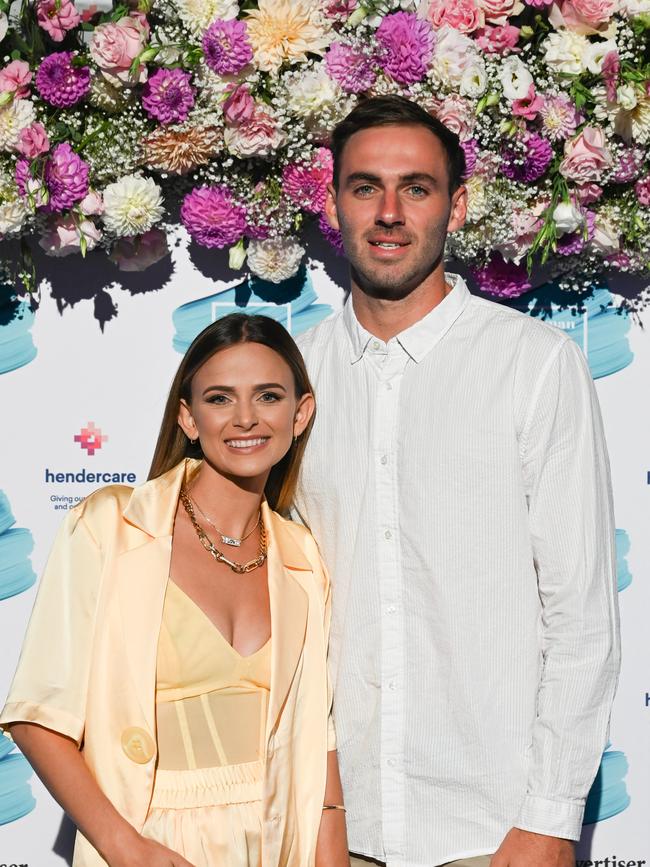 Kellie and her husband, Port Adelaide player Jeremy Finlayson, at the 2023 SA Woman of the Year Awards, where she won The Advertiser Foundation Inspiration Award. Picture: Naomi Jellicoe