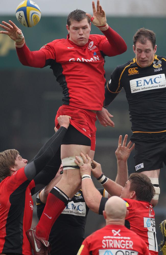 Hayden Smith wins a lineout for Saracens. Picture: Getty Images