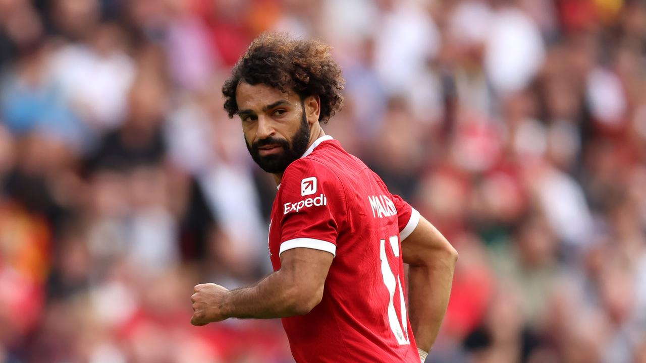 LIVERPOOL, ENGLAND – AUGUST 19: Mohamed Salah of Liverpool looks on during the Premier League match between Liverpool FC and AFC Bournemouth at Anfield on August 19, 2023 in Liverpool, England. (Photo by George Wood/Getty Images)