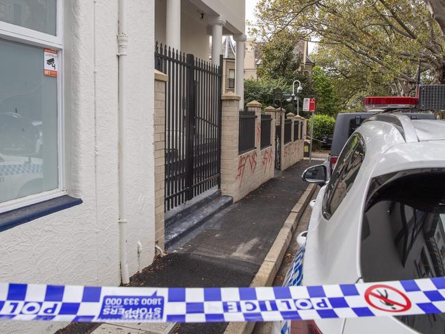 SYDNEY, AUSTRALIA - NewsWire Photos - JANUARY 11, 2025: Anti semitic attack on the Newtown Synagogue, Sydney. Crime scene has been established. Picture: NewsWire / Simon Bullard.