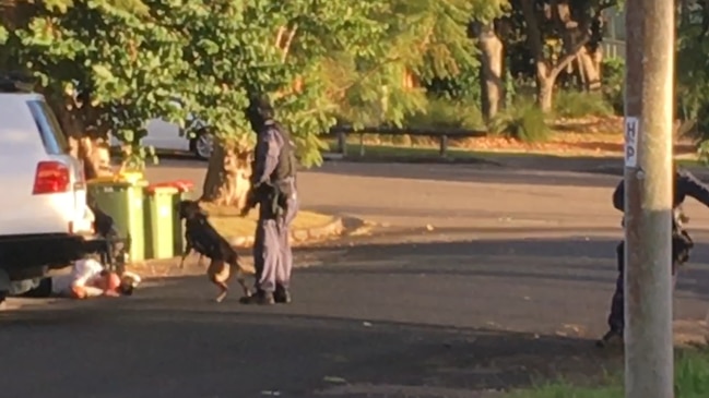 Tactical police with support from the dog unit raided a house at East Gosford. Picture: John Myers