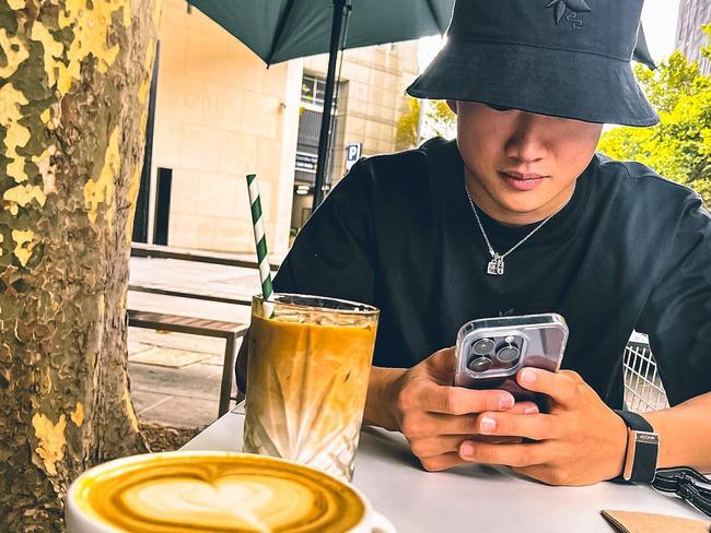 Tsunoda enjoying a Melbourne ice coffee. Picture: Supplied