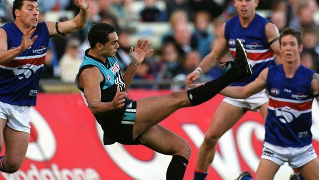 Back where it all started, Shaun Burgoyne gets a kick away for Port Adelaide. Picture: Neon Martin