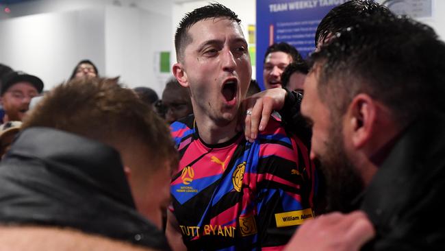 Liam Boland celebrates a win for Avondale. Picture: Josh Chadwick