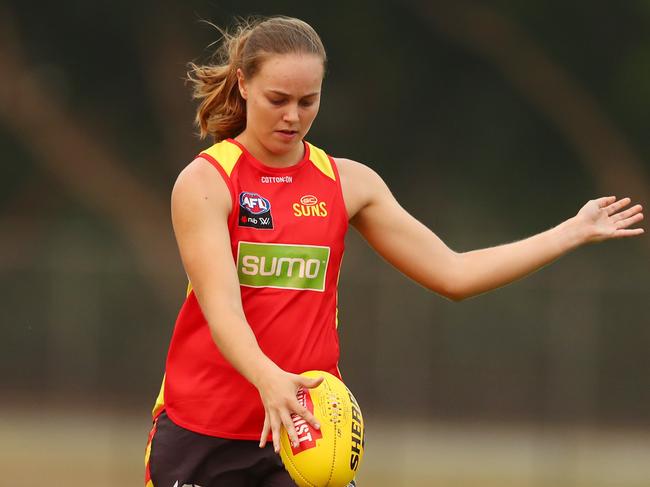 Charlotte Hammans at Gold Coast Suns AFLW training. Picture: Chris Hyde/AFL Photos/Getty Images