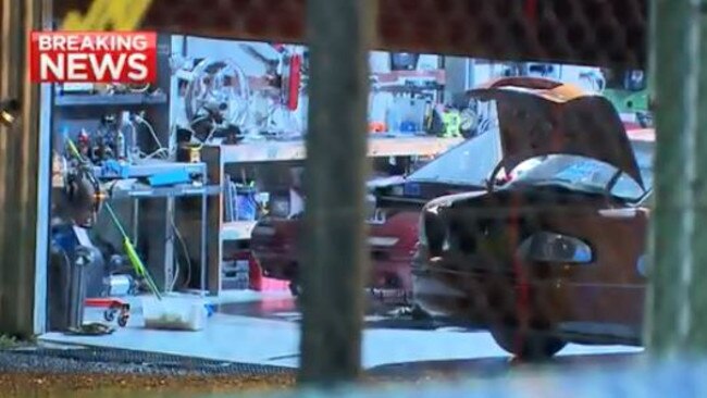 Police at Stapylton where a body was discovered in a barrel in the back of a ute. Picture: 7 News Queensland