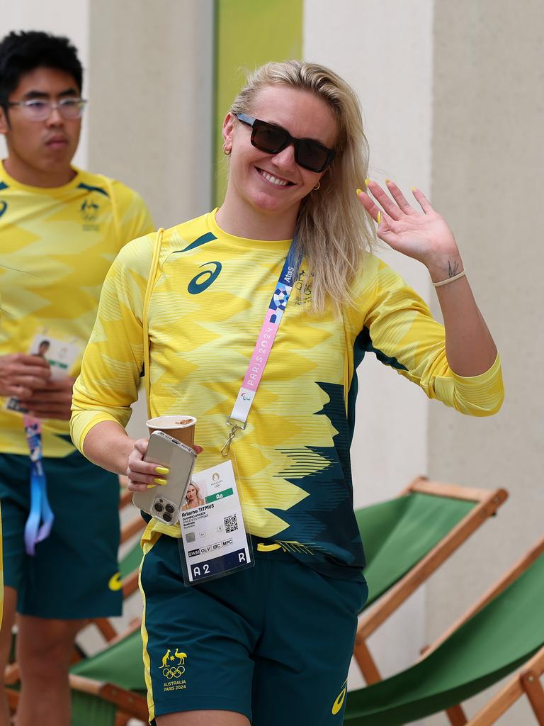 Ariarne Titmus arrives at the Olympic Village on Tuesday. Picture: Adam Head