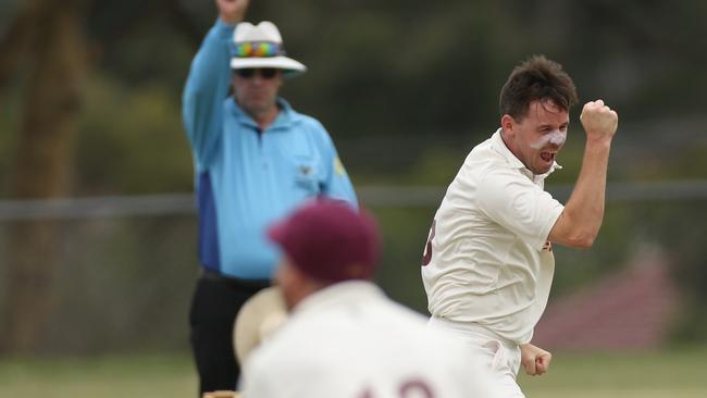 Steve Duckworth celebrates a wicket for Fitzroy Doncaster. Picture: Stuart Milligan