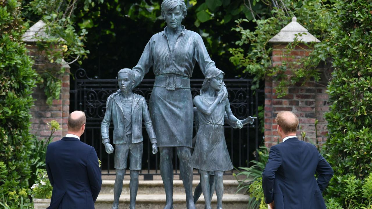 William and Harry unveil their mother’s statue in the Sunken Garden at Kensington Palace. Picture: Dominic Lipinski/WPA Pool/Getty Images