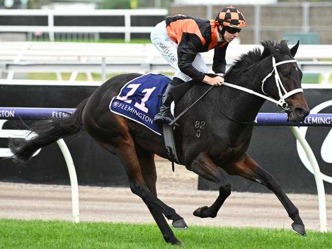 MELBOURNE, AUSTRALIA - APRIL 25: Damian Lane riding Ahuriri winning Race 6, the Vrc St Leger, during Melbourne Racing on Anzac day at Flemington Racecourse on April 25, 2024 in Melbourne, Australia. (Photo by Vince Caligiuri/Getty Images)