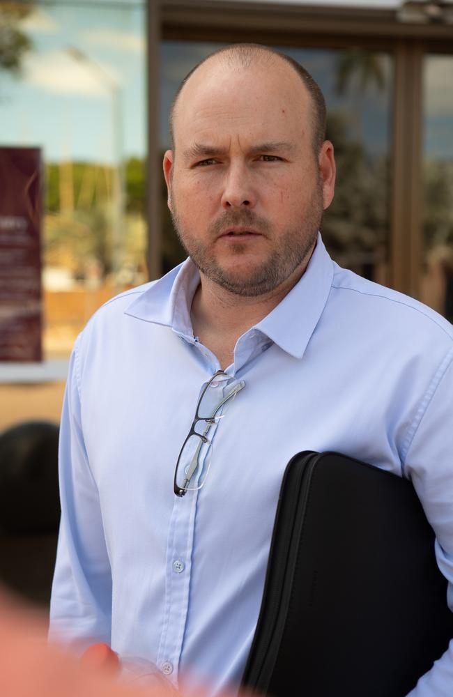 Former Nhulunbuy NT Police Senior Sergeant Daniel Whitfield-Jones outside Darwin Local Court after giving heartfelt evidence at the coronial inquest of Miss Yunupingu on August 16, 2023.