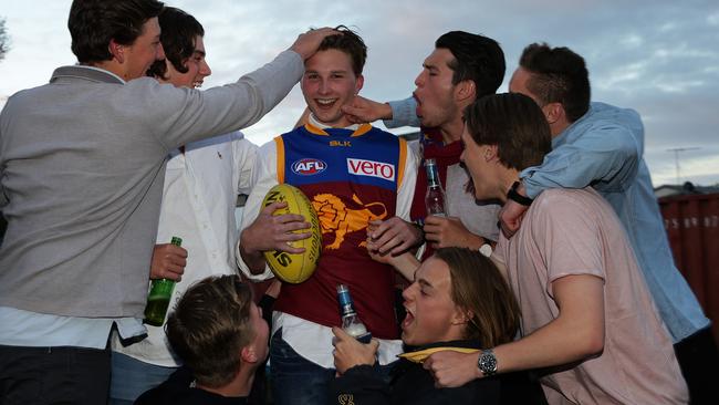 Alex Witherden celebrates being drafted with his mates. Picture: Peter Ristevski