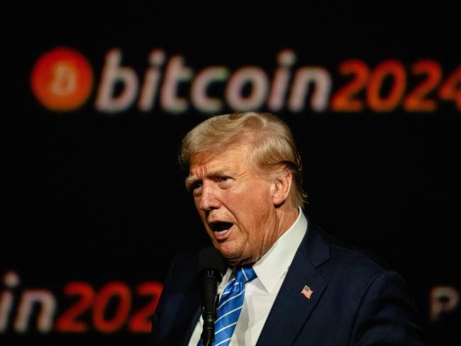 NASHVILLE, TENNESSEE - JULY 27: Former President and 2024 Republican presidential candidate Donald Trump gives a keynote speech on the third day of the Bitcoin 2024 conference at Music City Center July 27, 2024 in Nashville, Tennessee. The conference, which is aimed at bitcoin enthusiasts, features multiple vendor and entertainment spaces and seminars by celebrities and politicians.   Jon Cherry/Getty Images/AFP (Photo by Jon Cherry / GETTY IMAGES NORTH AMERICA / Getty Images via AFP)