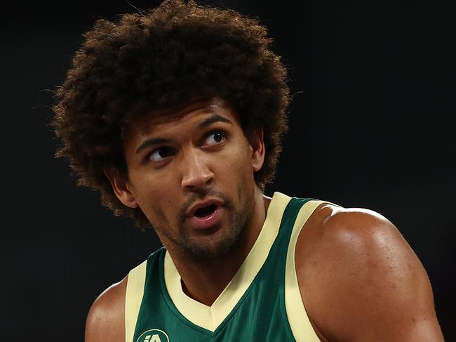 MELBOURNE, AUSTRALIA - JULY 02: Matisse Thybulle of the Boomers looks on during the game between the Australia Boomers and China at John Cain Arena on July 02, 2024 in Melbourne, Australia. (Photo by Graham Denholm/Getty Images)