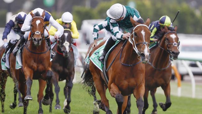 James McDonald looks over his shoulder as Via Sistina leaves the Champions Stakes field in her wake. Picture: Michael Klein