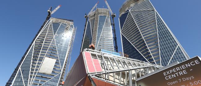 The Jewel project reached an important milestone in its construction with the three iconic towers reaching structural completion in August. Picture: Glenn Hampson