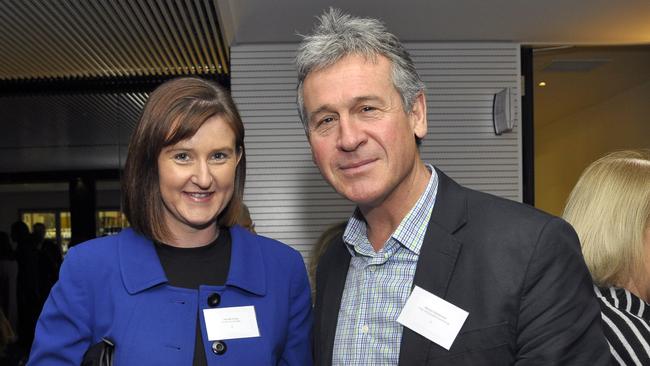Just Group’s former CFO Nicole Peck with Bruce Harwood, the former mayor of Geelong.