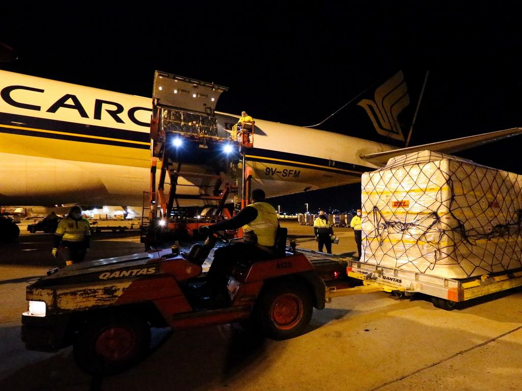 The latest shipment of 500,000 Pfizer jabs have touched down in Sydney International Airport. Picture: by Gaye Gerard-Pool/Getty Images.