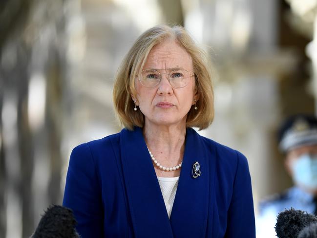 Queensland Chief Health Officer Dr Jeannette Young speaks during a press conference at Parliament House in Brisbane on Tuesday. Picture: NCA Newswire/Dan Peled