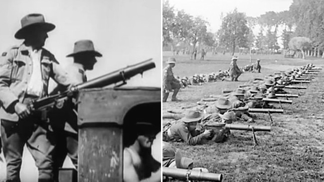 The automatic Lewis gun used previously by the Australian Army (right) and mounted on a truck to unsuccessfully shoot and kill emus.