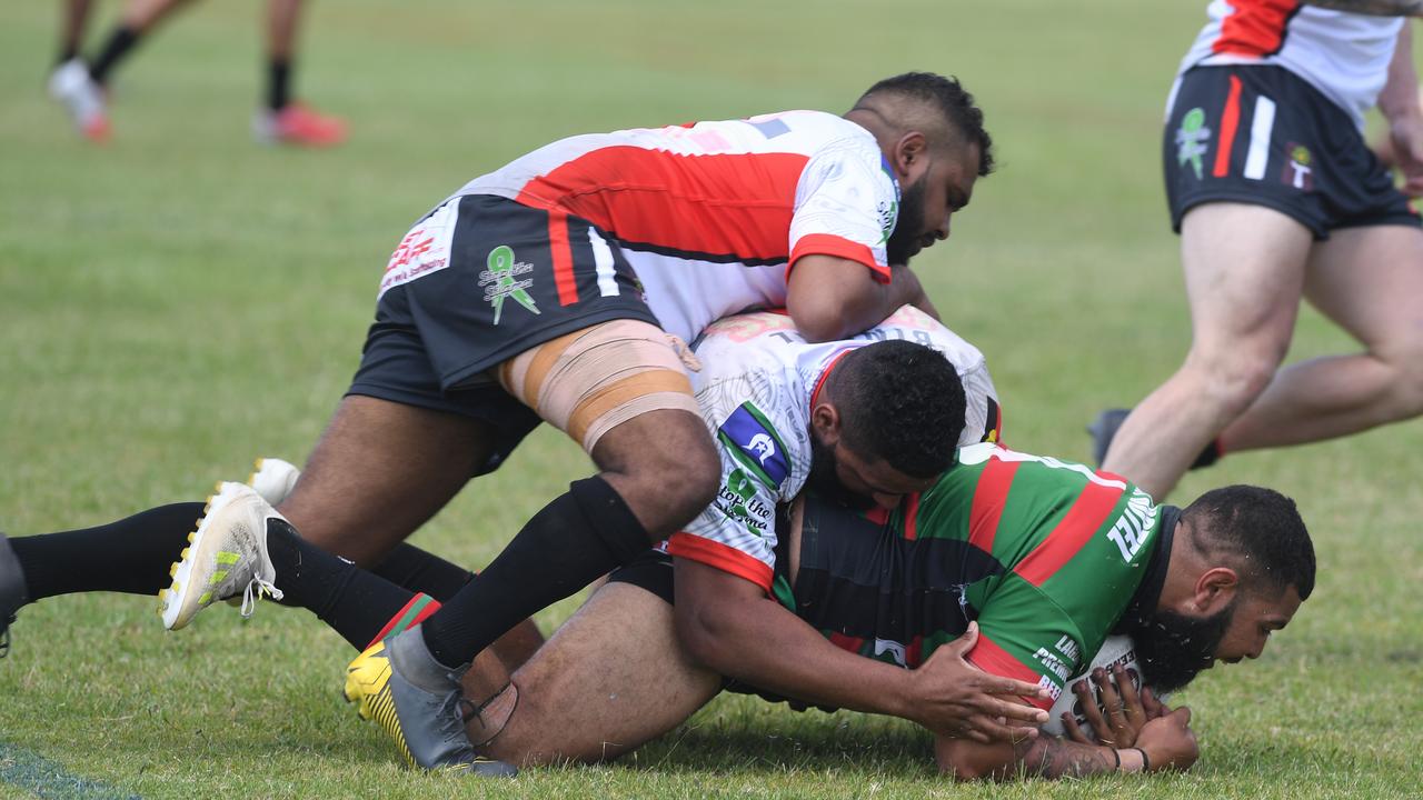 RUGBY LEAGUE - A DAY AT THE PARK: Bluff Rabbitohs' Leonard Brody with the ball