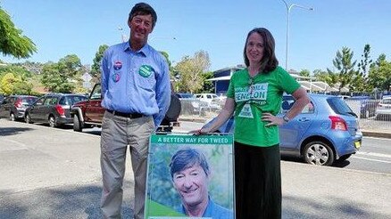 Greens candidate Bill Fenelon campaigns in Banora Point. Picture: Rick Koenig 