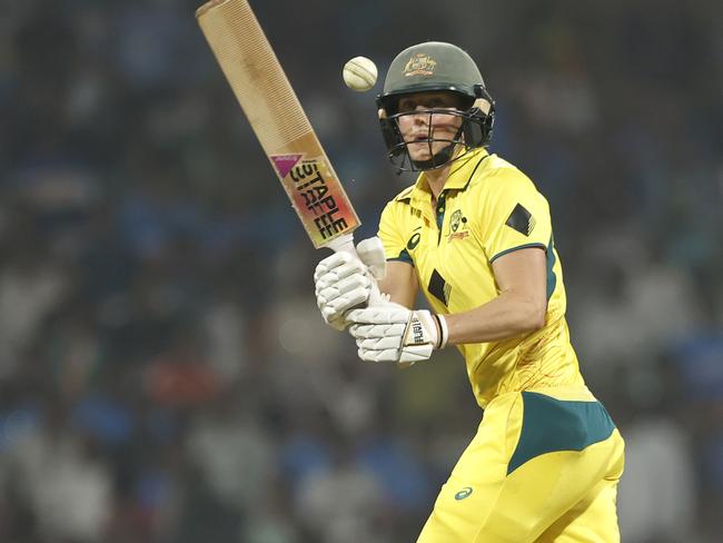 NAVI MUMBAI, INDIA - JANUARY 7: Ellyse Perry of Australia plays a shot during game two of the women's T20I series between India and Australia at DY Patil Stadium on January 7, 2024 in Navi Mumbai, India. (Photo by Pankaj Nangia/Getty Images)