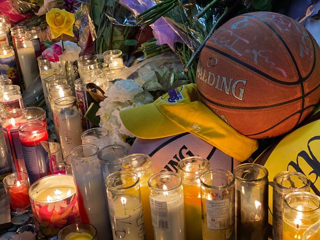 Purple and yellow! A memorial for Kobe Bryant in LA. Picture: AFP