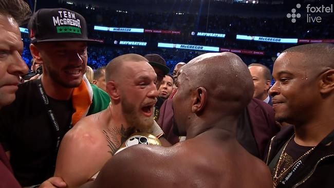McGregor and Mayweather embrace after megafight