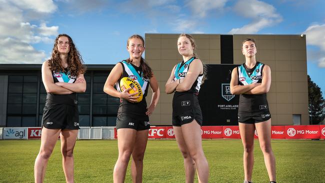 Marlie Fiegert (middle, left) is thriving in a midfield role at the Eagles. Picture: Sarah Reed