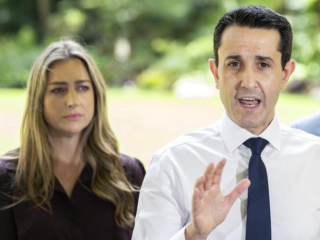 Premier David Crisafulli, Minister for Health Tim Nicholls and Minister for Youth Justice Laura Gerber speak to the media at Parliament House in Brisbane, Sunday, November 24, 2024 - Picture: Richard Walker