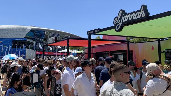 Punters line up for charcoal chicken at El Jannah's Australian Open store. Picture: Heath Parkes-Hupton