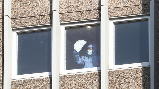 A cleaner at one of the Flemington Towers. Picture: NCA NewsWire /David Crosling.