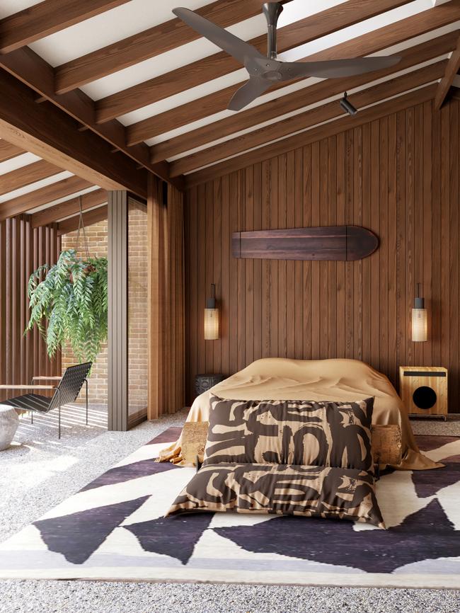 Rooms feature 70s inspired wood panneling.