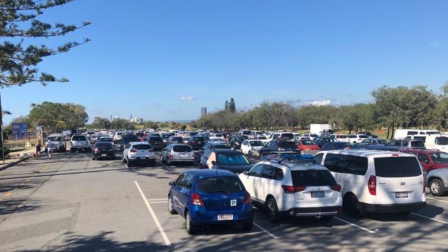 Essential travel? The Spit car park practically full on Friday, April 3.