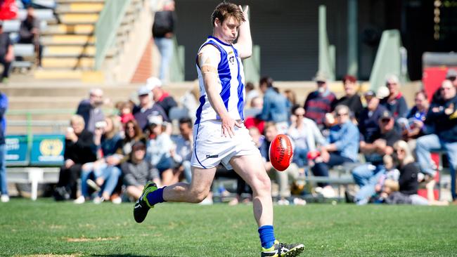 Laurence Angwin playing for Ouyen United in last year’s Sunraysia Football League reserves grand final victory over Irymple. Picture: Carmel Zaccone