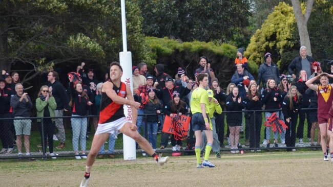 Byron Wright celebrates his silverware-sealing goal under Handley in 2022. Photo: Shannon Meehan.