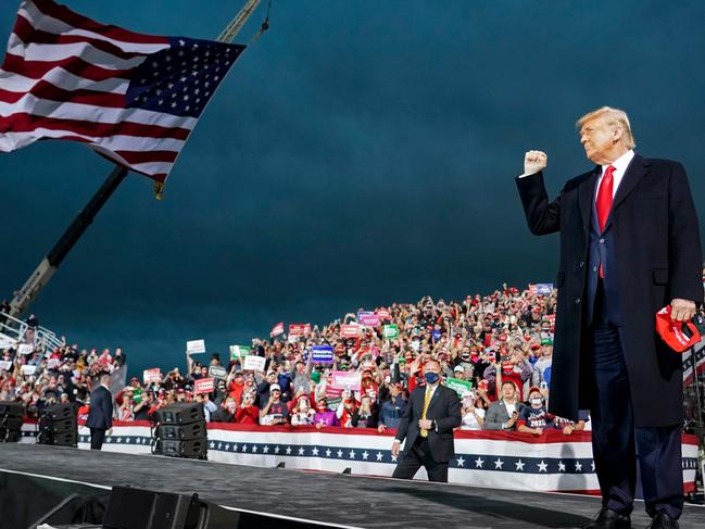 Donald Trump greeted his supporters in Des Moines, Iowa. Picture: AFP