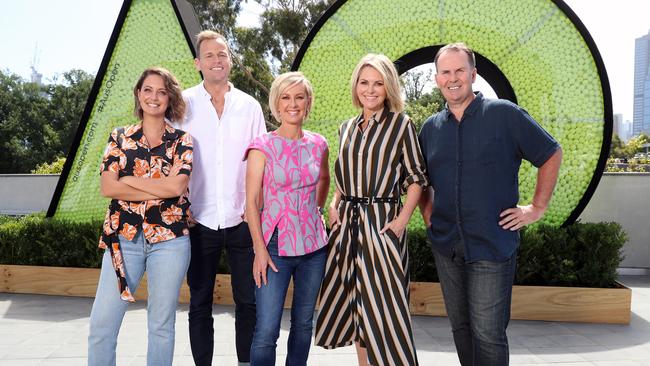  Brooke Boney, Tom Steinfort, Deb Knight, Georgie Gardner and Tony Jones. Picture: Alex Coppel